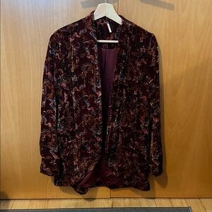 Free People Burgundy Velvet Floral Jacket